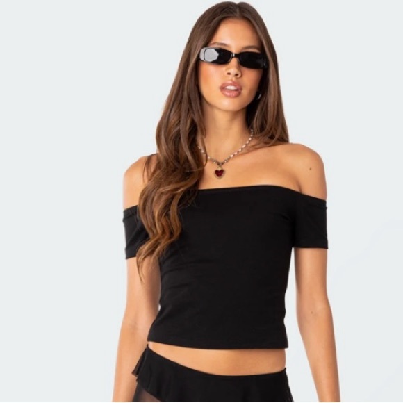 Edikted Trixie Black Off Shoulder crop Top size small new with tags - Picture 1 of 9